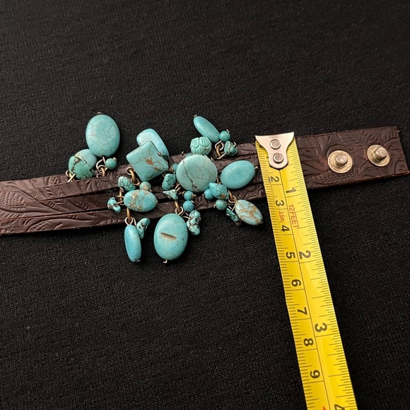 JENNY RABELL Turquoise Stone Charm, Hand Tooled Leather & Brass Adjustable Brace - Picture 13 of 14